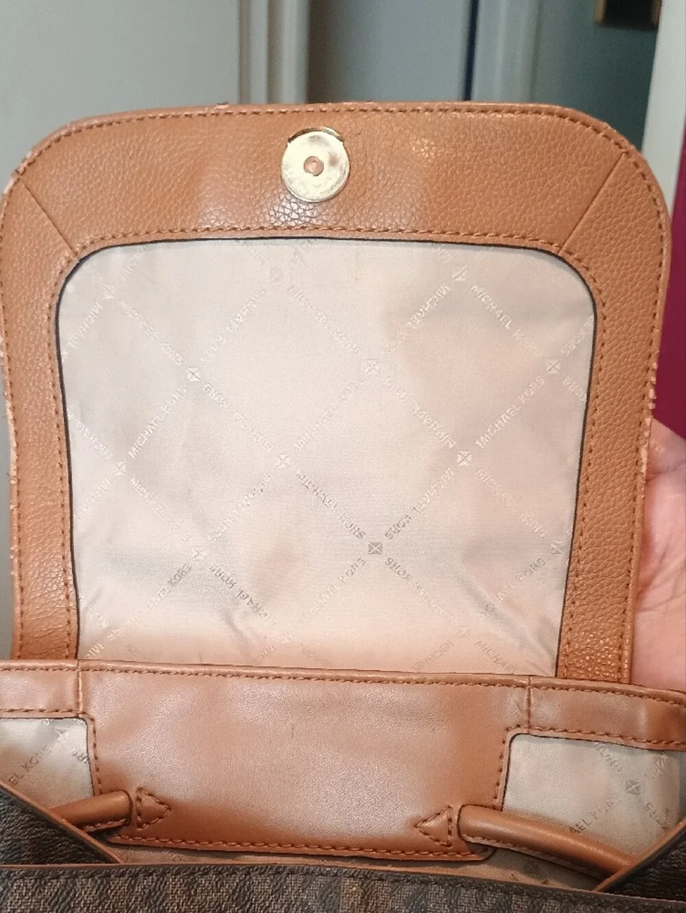 Michael Kors Brown & Tan Logo Backpack with Gold Accents
